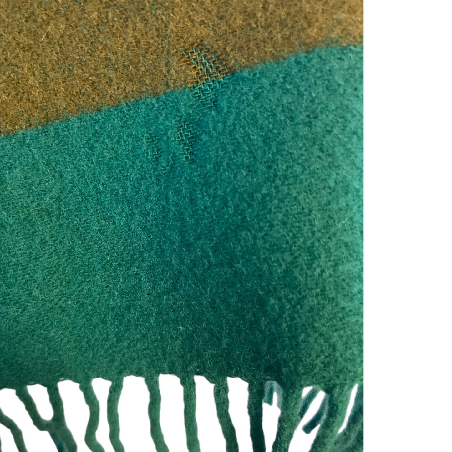 Vintage Express Scotland Wool Cashmere Scarf – Green & Olive Block Stripe