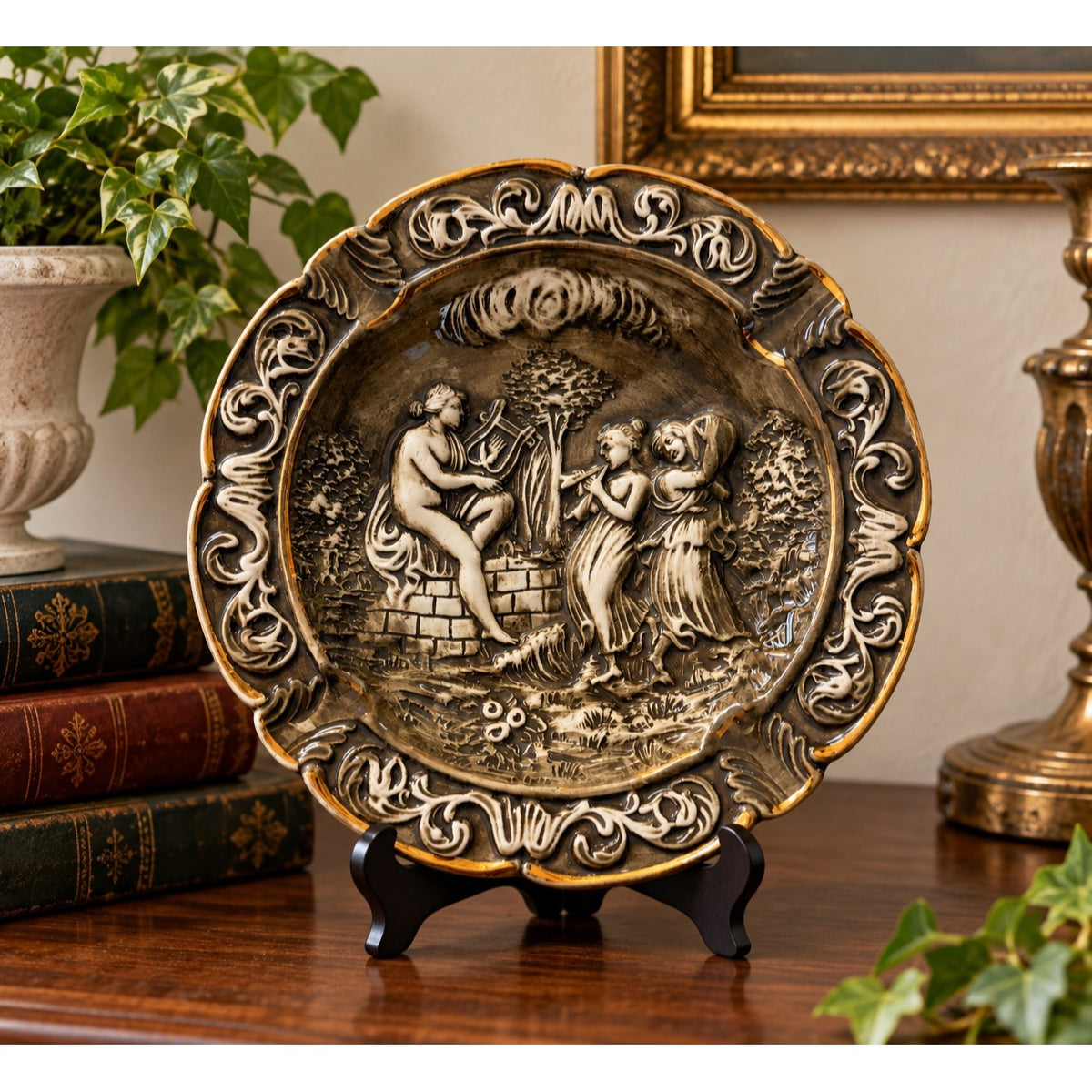 Vintage R Capodimonte M.A.S. Relief Plate Classical Musician Scene 8 Inch