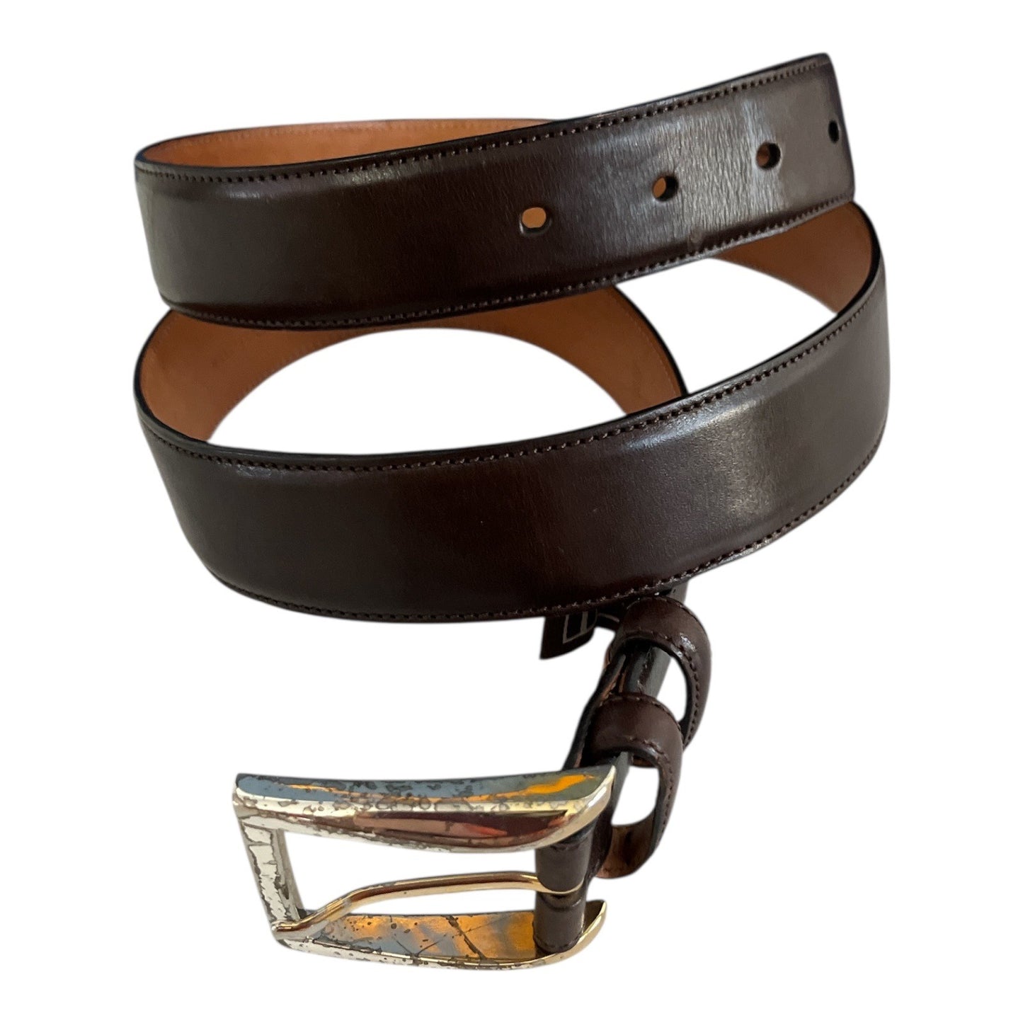 Early 2000s Trafalgar Men’s Size 38 Easton Cortina Leather Belt – Dark Brown – Hand Polished Made in USA