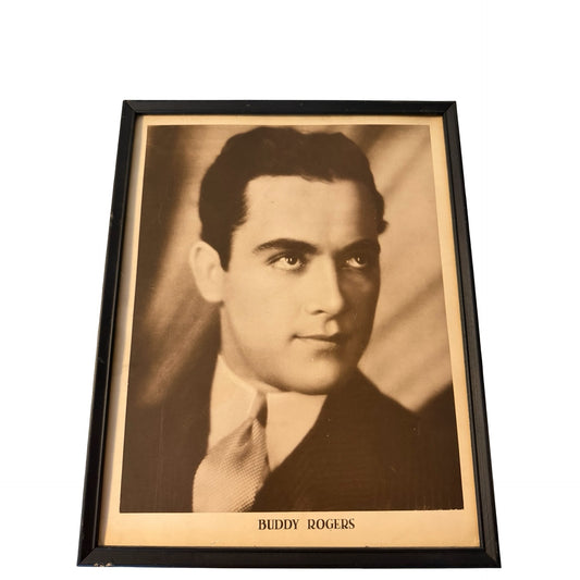 Vintage Buddy Rogers Framed Sepia Portrait Silent Film Star Smoot Theater Parkersburg WV 12x14
