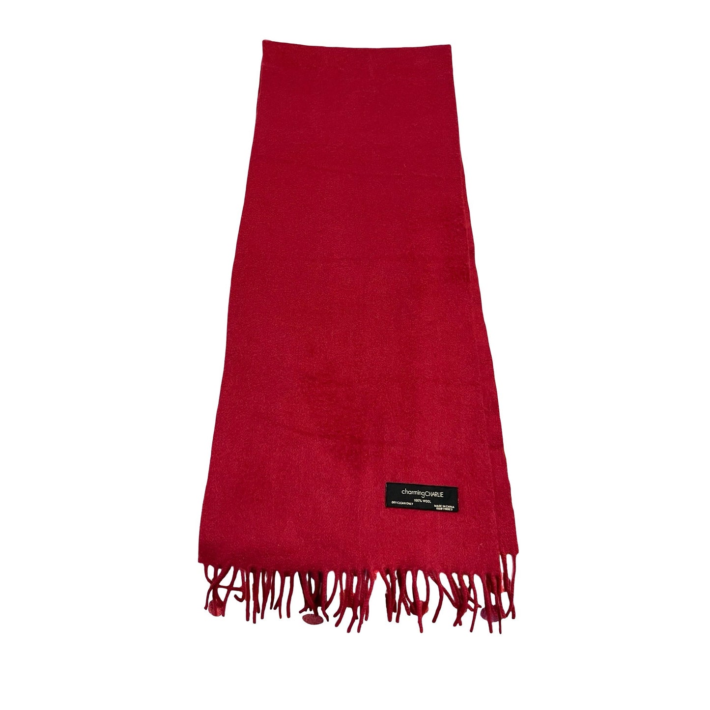 Charming Charlie Red 100% Wool Scarf Fringe Winter Wrap 60x12