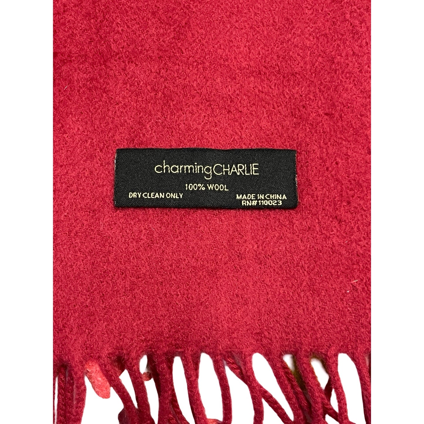 Charming Charlie Red 100% Wool Scarf Fringe Winter Wrap 60x12