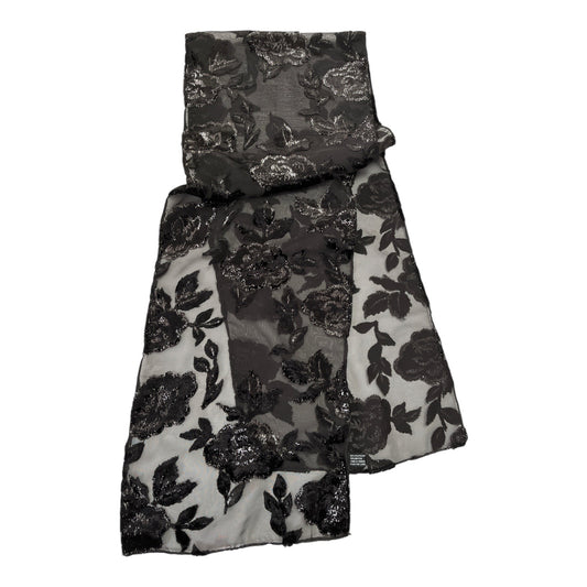 Vintage NY & Company Black Flocked Floral Scarf – Sheer Evening Wrap