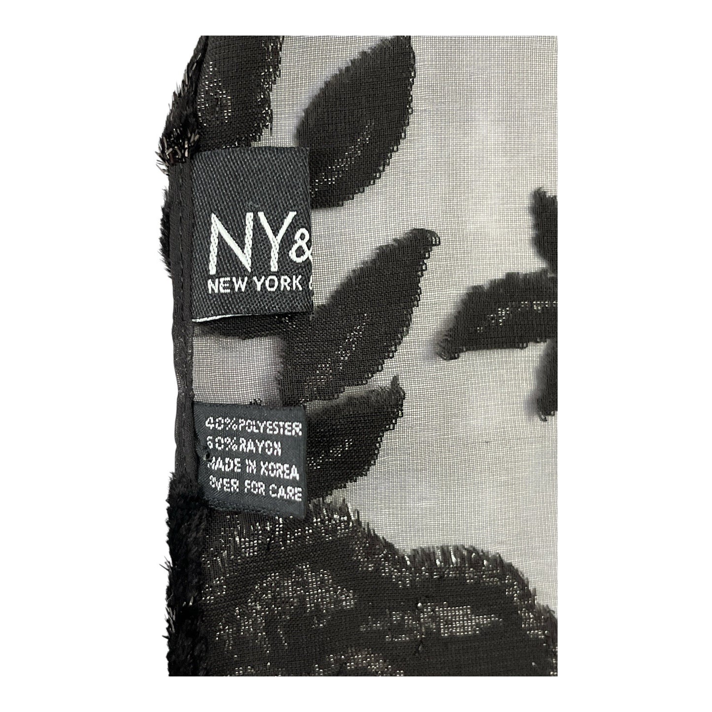 Vintage NY & Company Black Flocked Floral Scarf – Sheer Evening Wrap