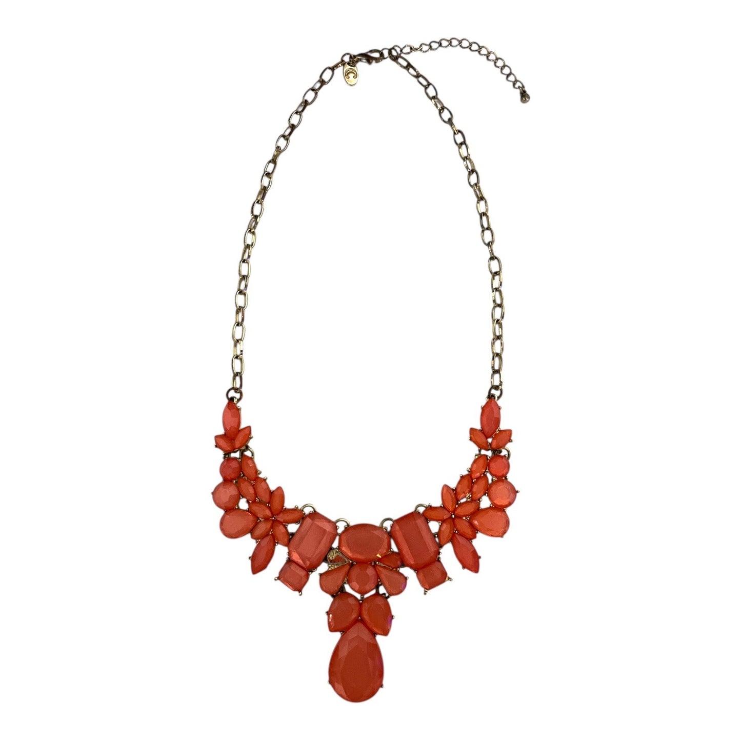 Coldwater Creek Coral Statement Bib Necklace Gold Tone Chain Signed C