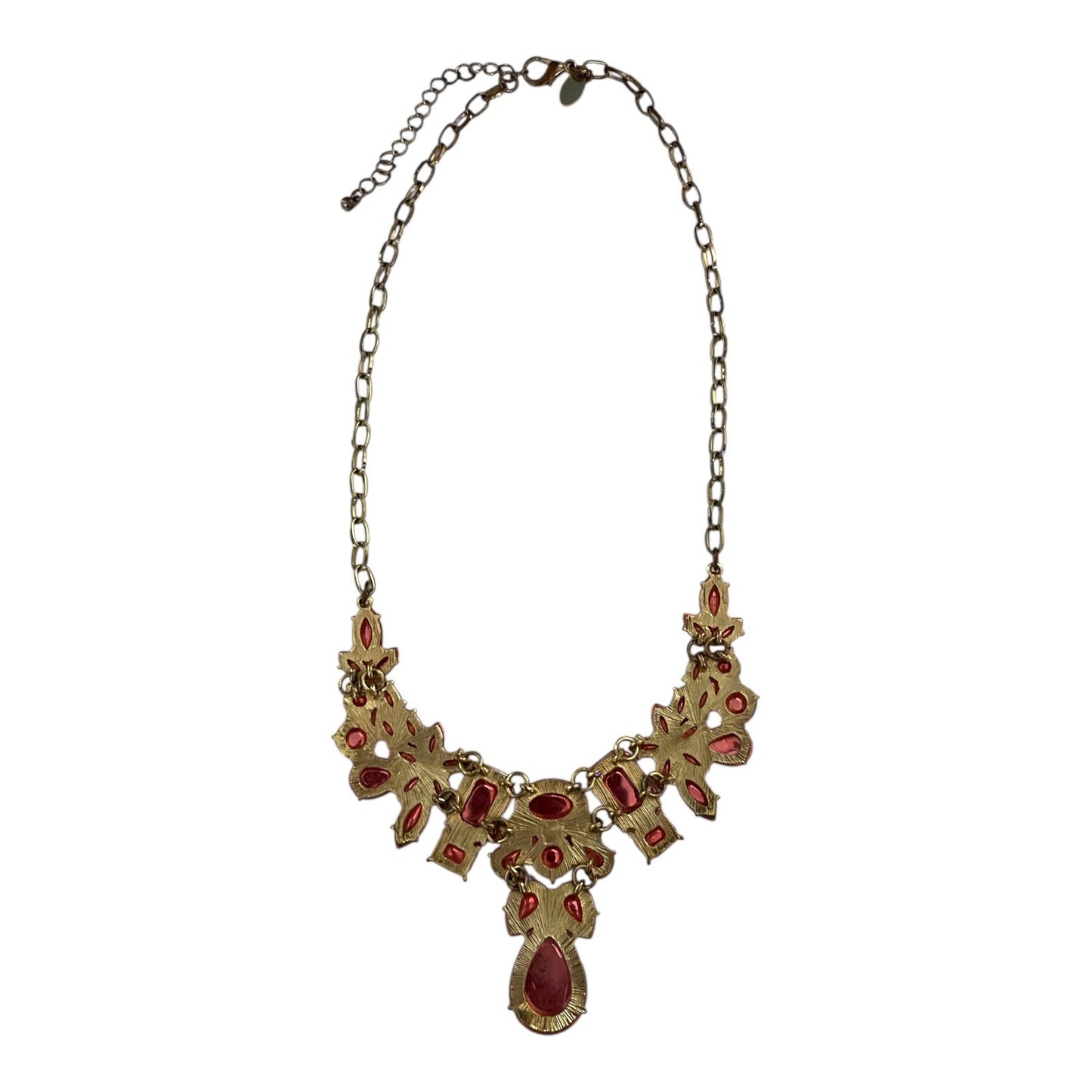 Coldwater Creek Coral Statement Bib Necklace Gold Tone Chain Signed C