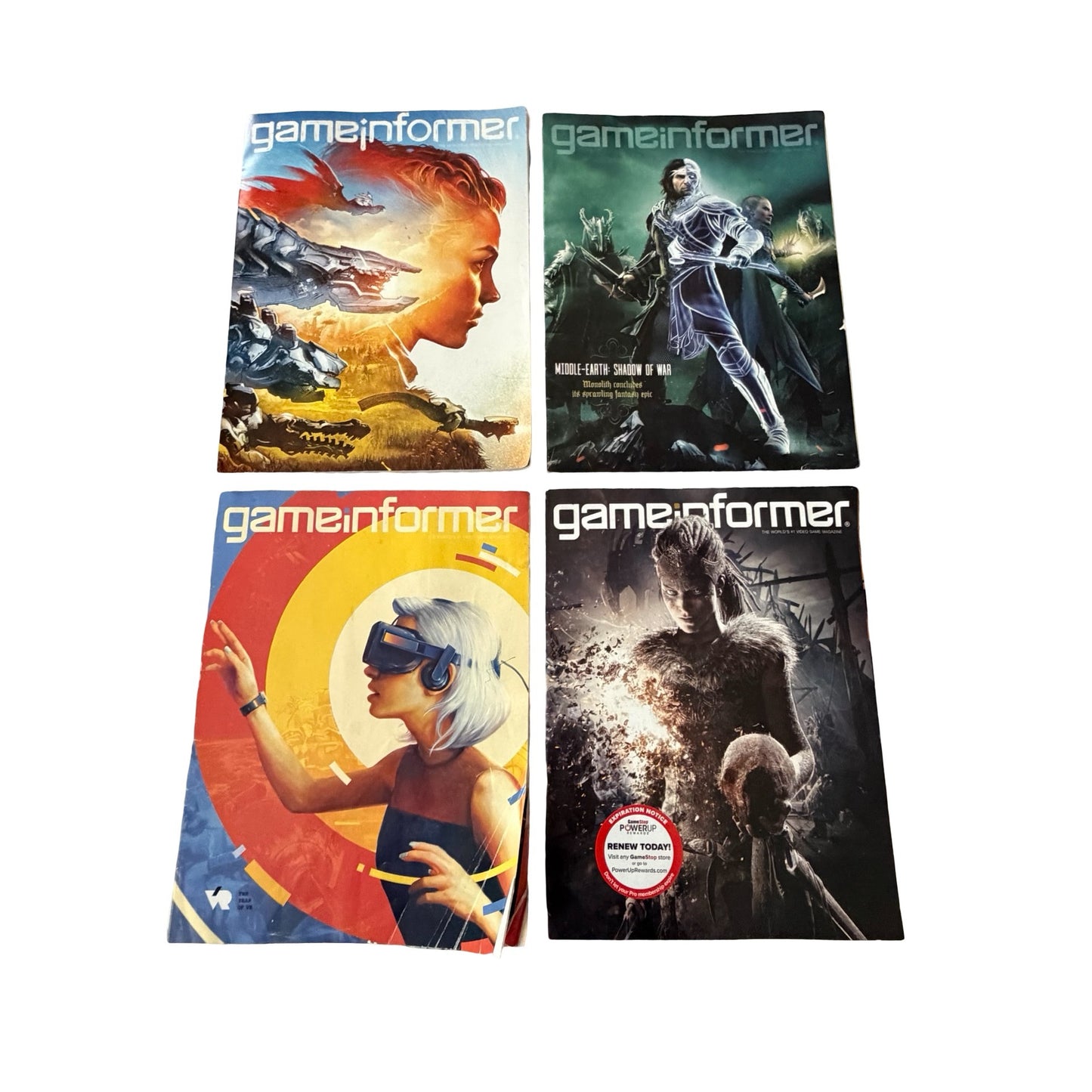 Lot of 4 Game Informer Magazines Horizon Zero Dawn Shadow of War VR Hellblade 2017