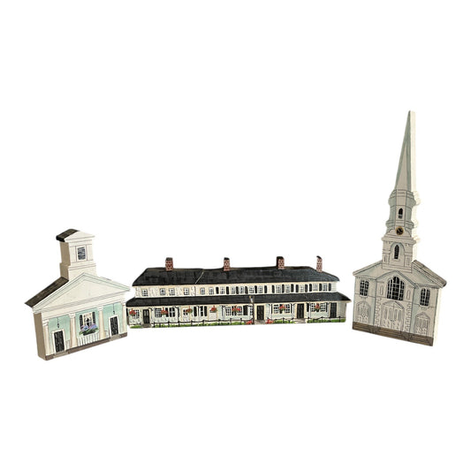 Charlotte Trahan Hand-Painted Wooden Buildings – Thompson, CT | Set of 3 | Folk Art 2000
