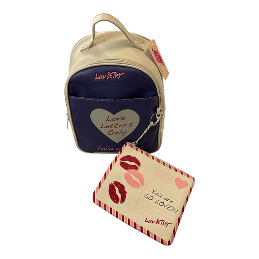 Betsey Johnson Luv Betsey Backpack and Pouch Set – "Love Letters Only" – Beige, Navy, Red – NWT