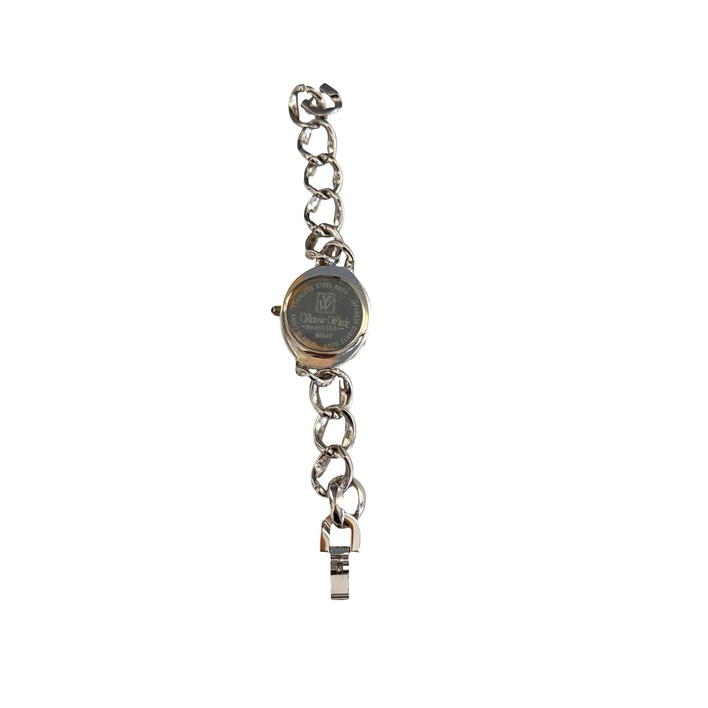 Vintage Victoria Wieck Beverly Hills Rhinestone Link Bracelet Watch Silver Tone