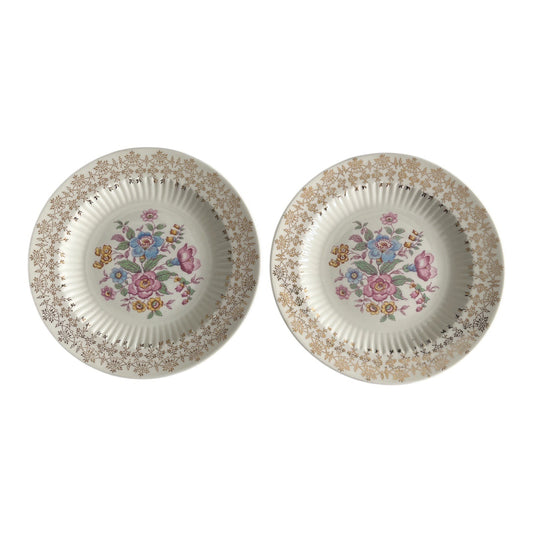 Set of 2 Royal China Royal Halton Floral Plates 22K Gold Trim 6 Inch Vintage