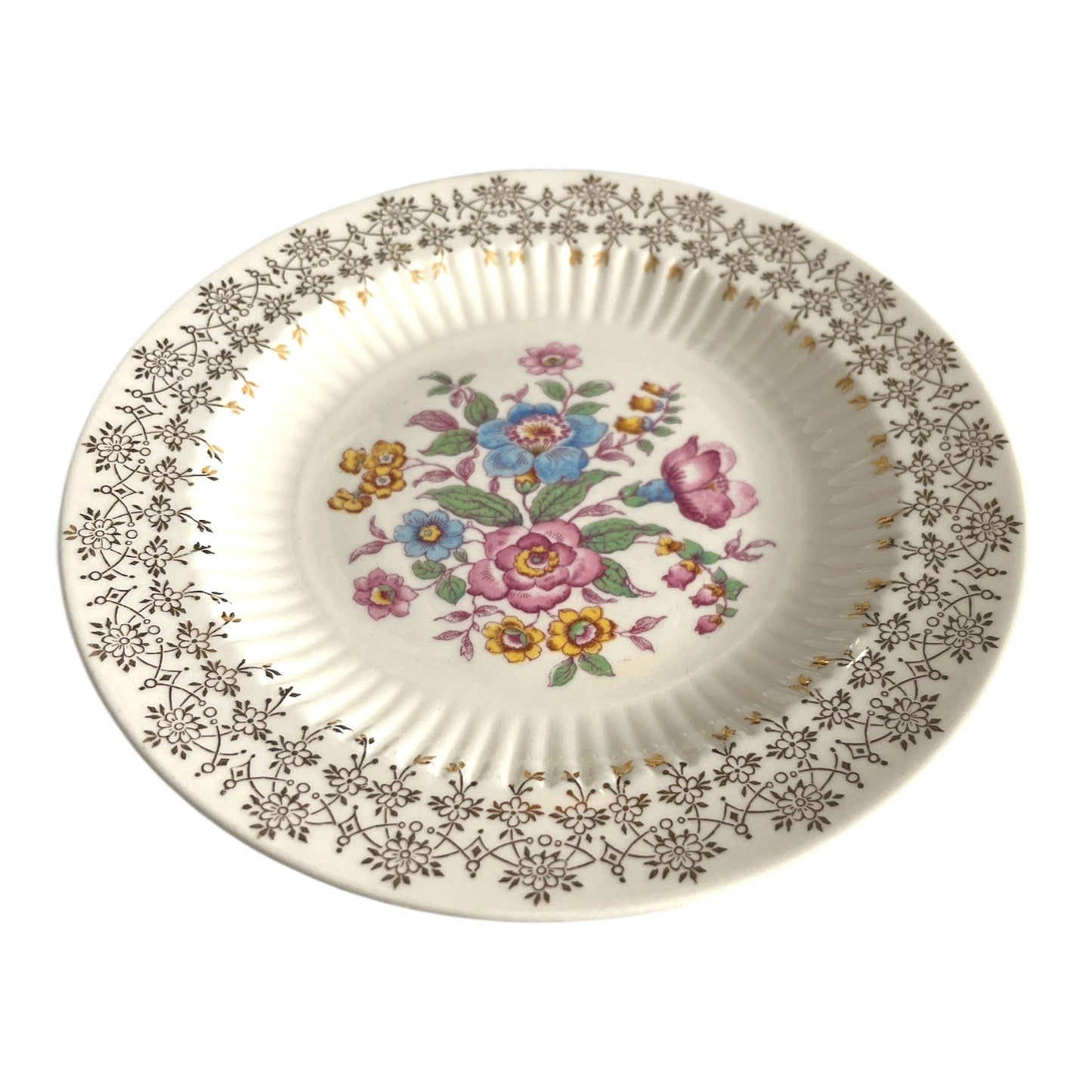 Set of 2 Royal China Royal Halton Floral Plates 22K Gold Trim 6 Inch Vintage