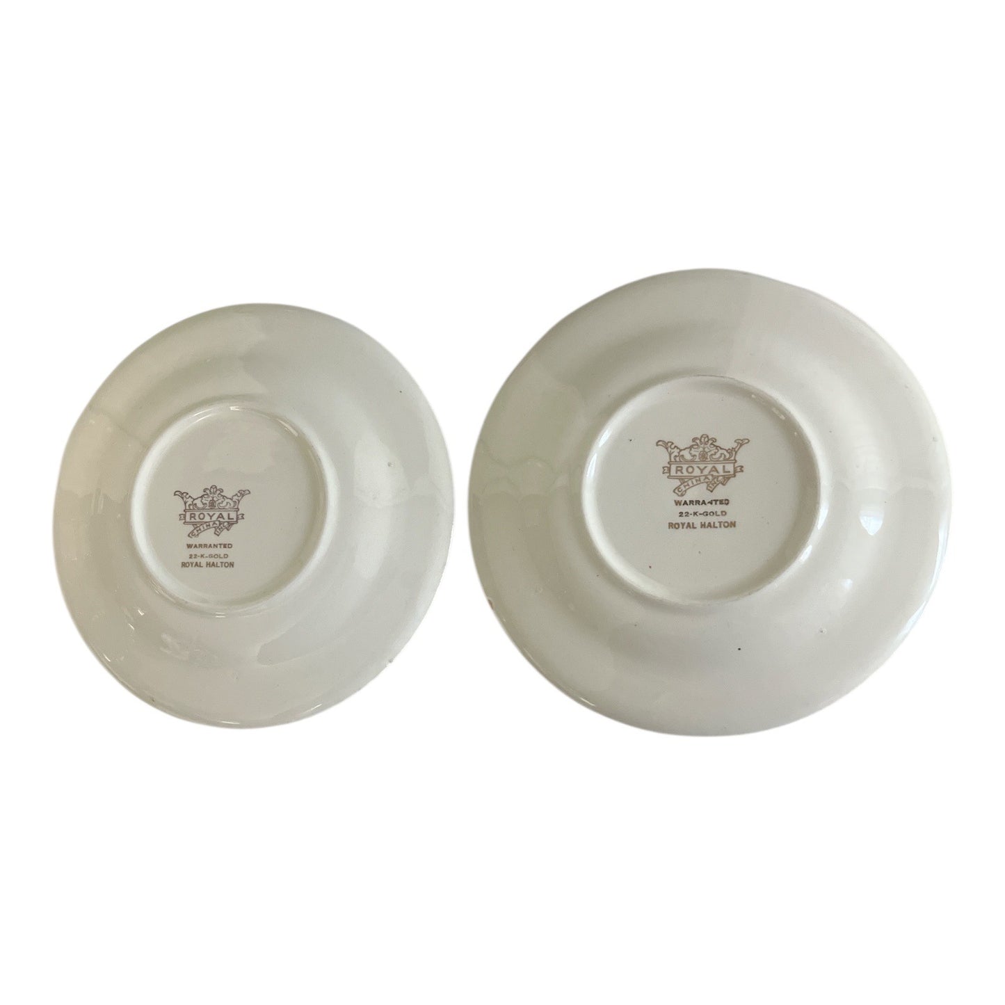 Set of 2 Royal China Royal Halton Floral Plates 22K Gold Trim 6 Inch Vintage