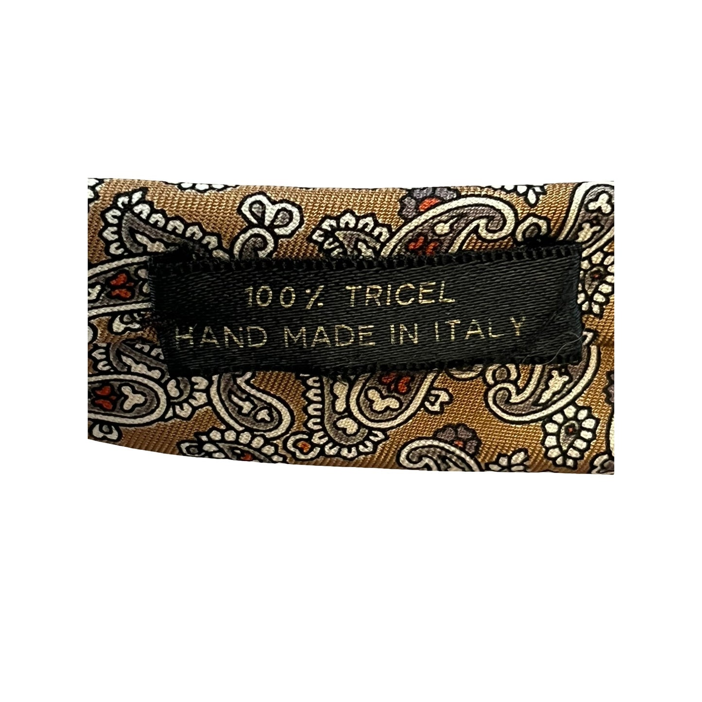 Hardy Amies London Paisley Tie Brown Gold Silk Look Handmade Italy Vintage
