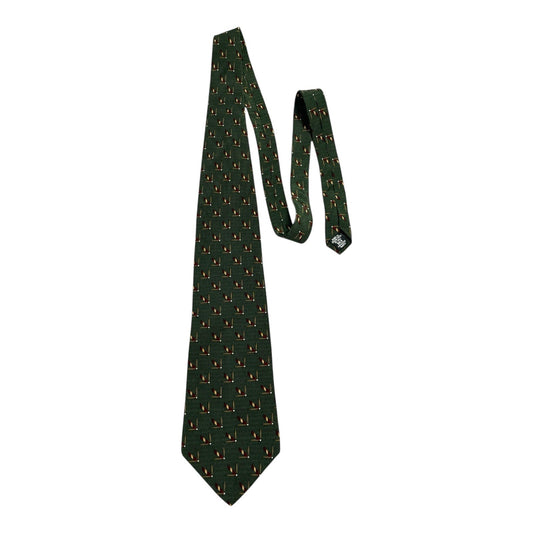 Vintage Etienne Aigner Men’s Silk Tie – Green with Polo Mallet Print