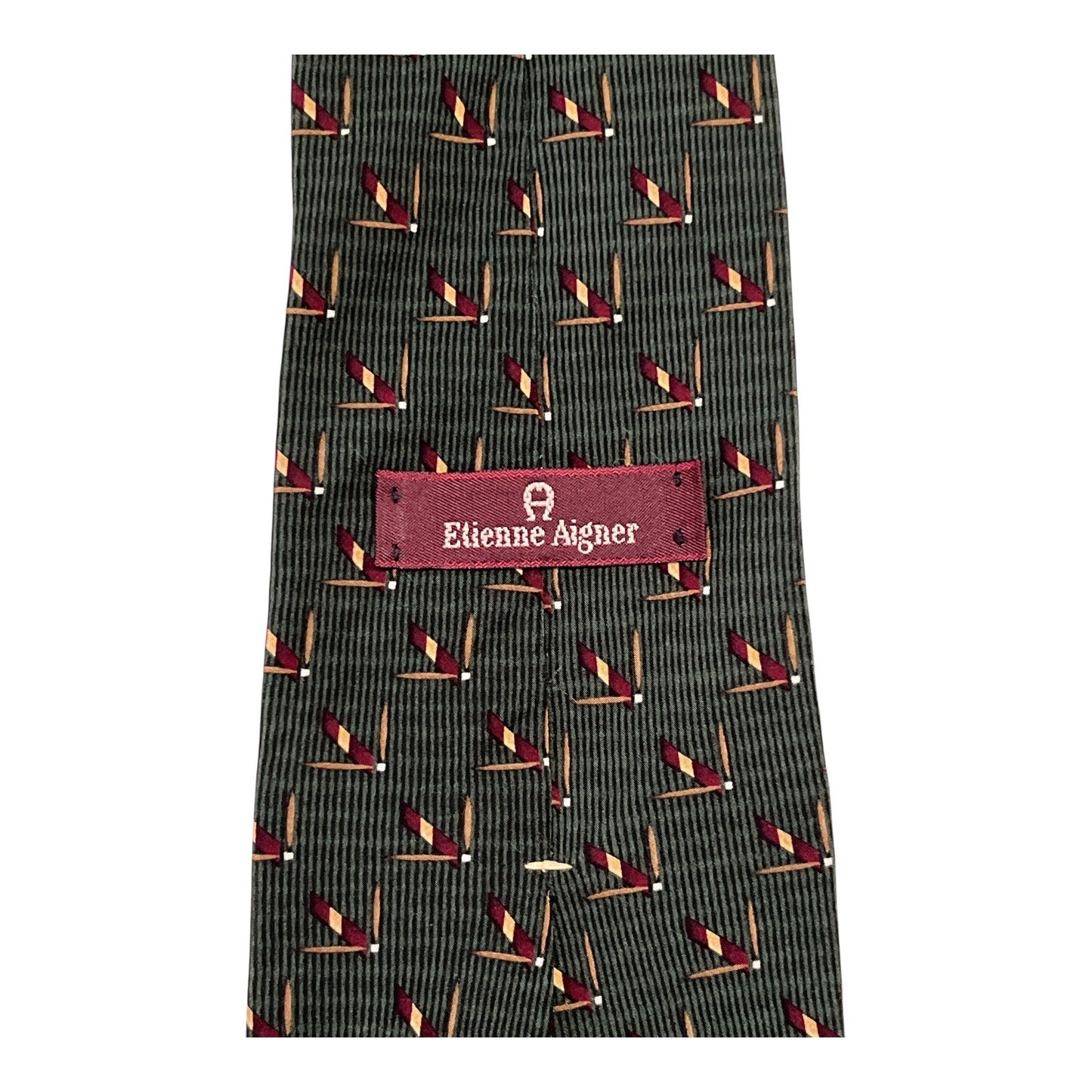Vintage Etienne Aigner Men’s Silk Tie – Green with Polo Mallet Print