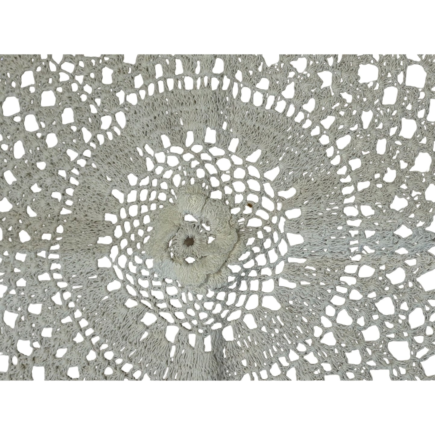 Handmade Crochet Doily 14" Round White Cotton Beaded Centerpiece Table Decor