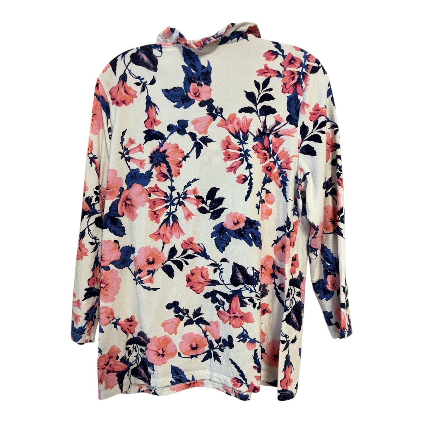 Talbots Women’s Floral Long Sleeve Knit Top – Size Large – Ruffled V-Neck – Cotton Spandex – 40 x 26