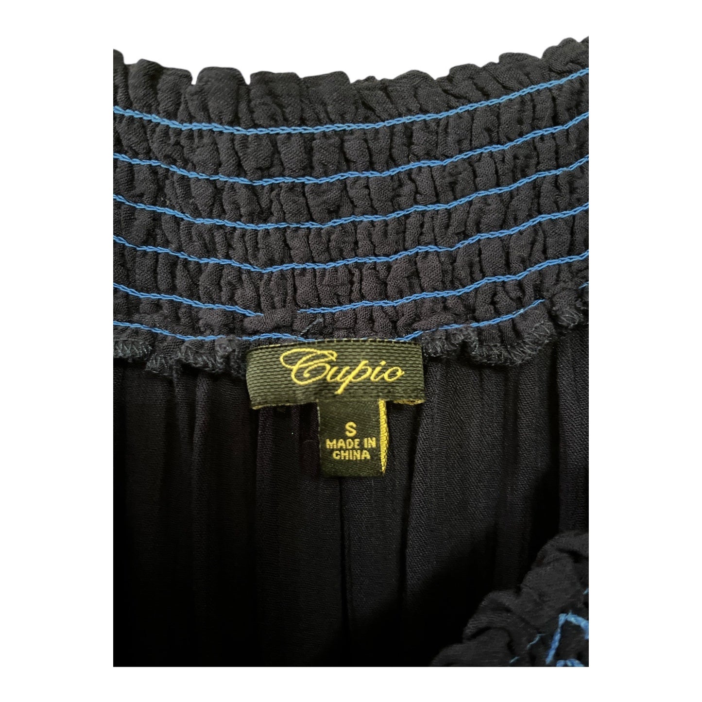 Cupio Women’s Size S Navy Blue Embroidered Long Sleeve Boho Peasant Top