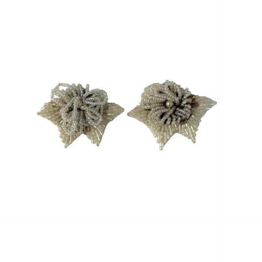 Vintage Beaded Floral Shoe Clips Clear Seed Bead Cluster Formal Bridal Accessories