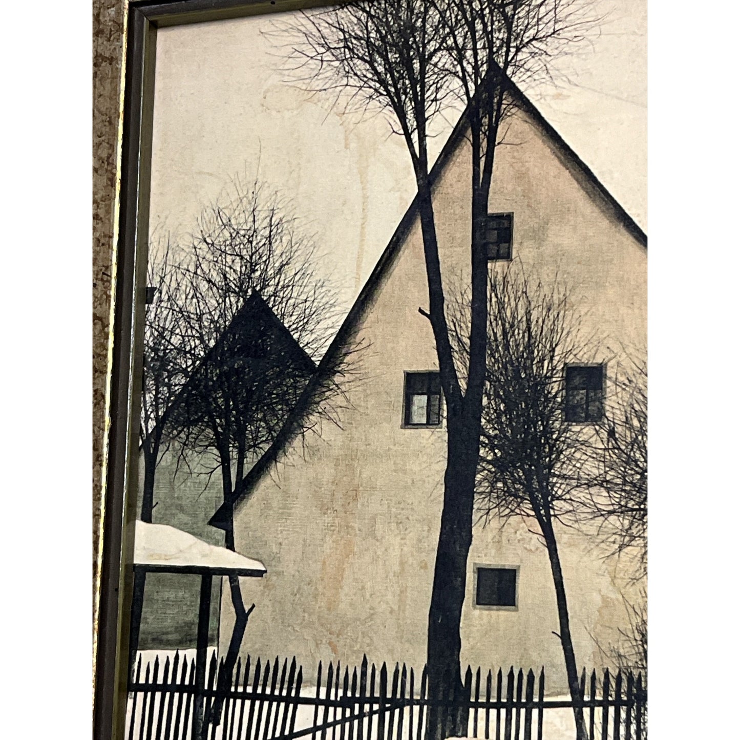 Vintage Jacques Deperthes Winter Landscape Prints – Set of 3 Framed Snowy Village Scenes – 10.5" x 8.5" Each