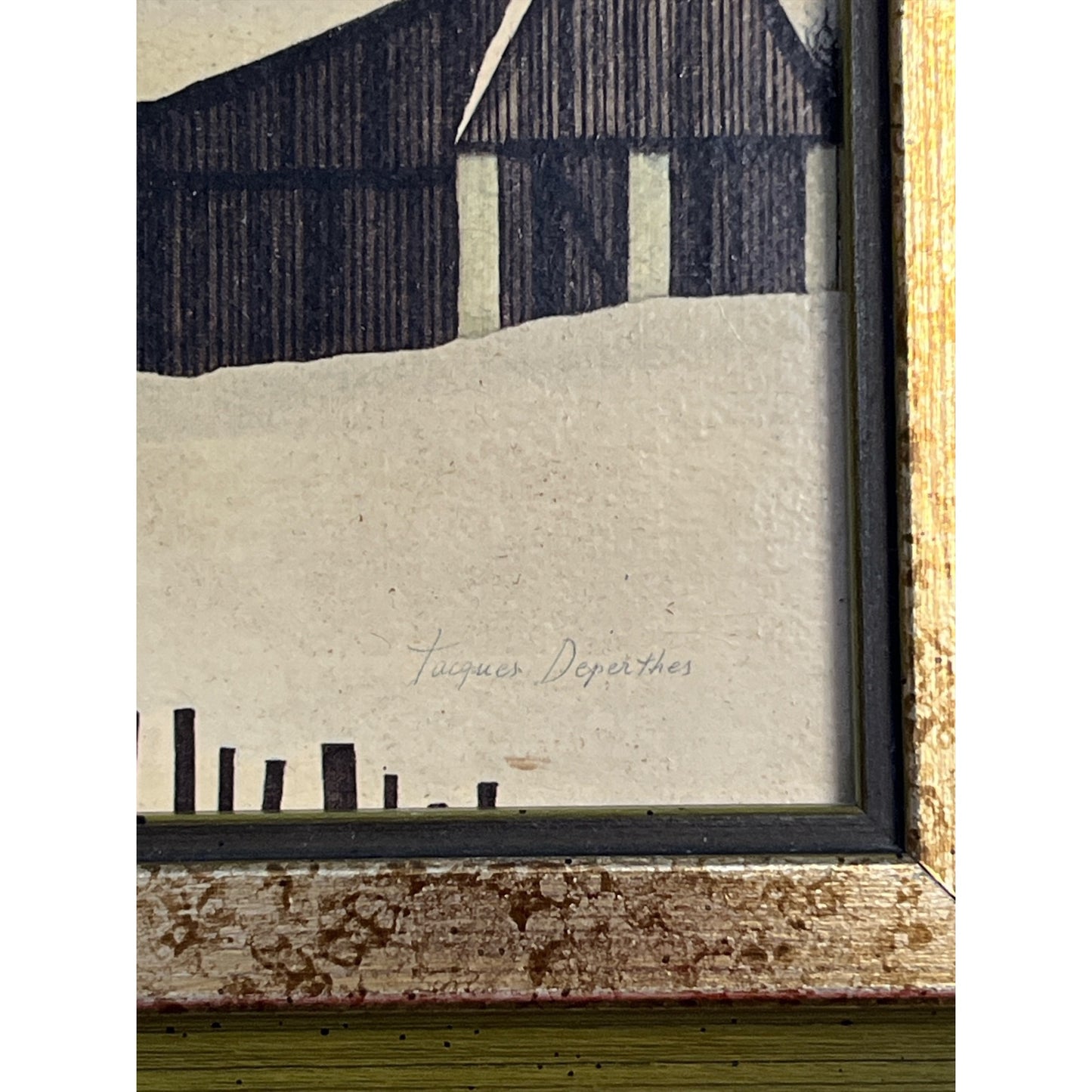 Vintage Jacques Deperthes Winter Landscape Prints – Set of 3 Framed Snowy Village Scenes – 10.5" x 8.5" Each
