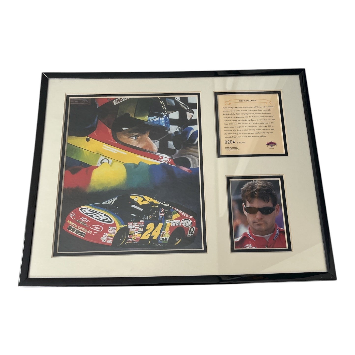 1997 Jeff Gordon Limited Edition Framed NASCAR Print by Tom Bates – #0264/12,500 – 14x11