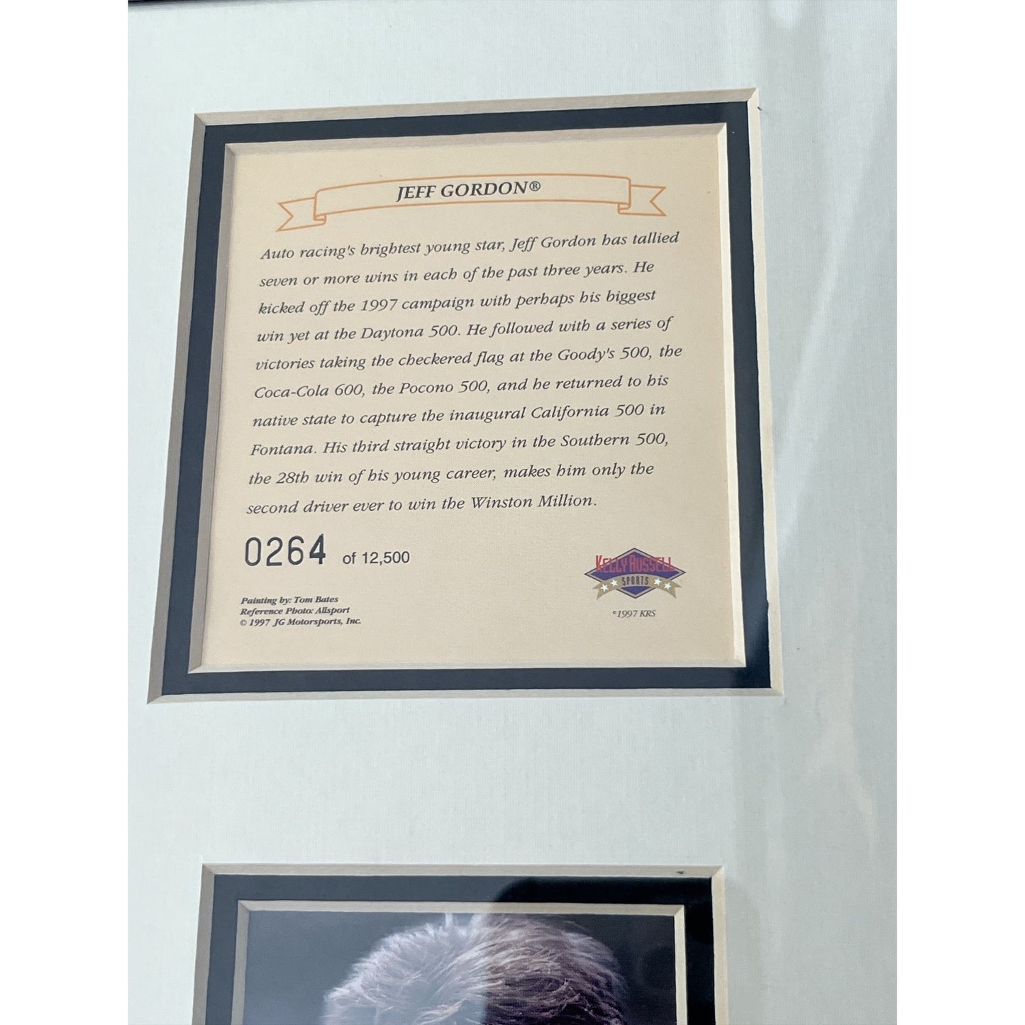 1997 Jeff Gordon Limited Edition Framed NASCAR Print by Tom Bates – #0264/12,500 – 14x11