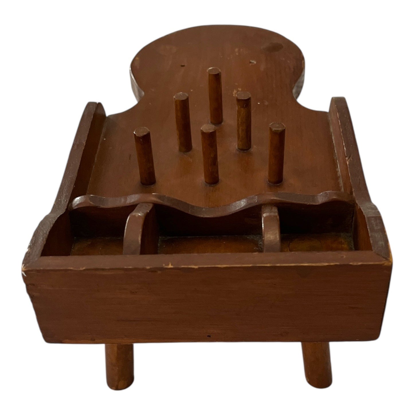 VTG Wooden Sewing Caddy Bench with Spool Pegs & Compartments – Primitive Organizer