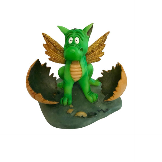 L.A. Berry Just Hatched Baby Dragon Figurine Gold Wings Resin Original Box