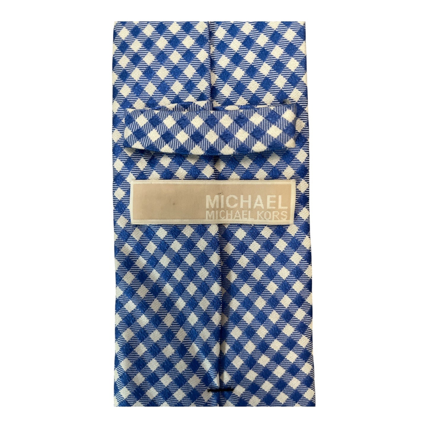Michael Kors 100% Silk Tie – Blue & White Gingham Check – 58” – Made in China – c. 2010s
