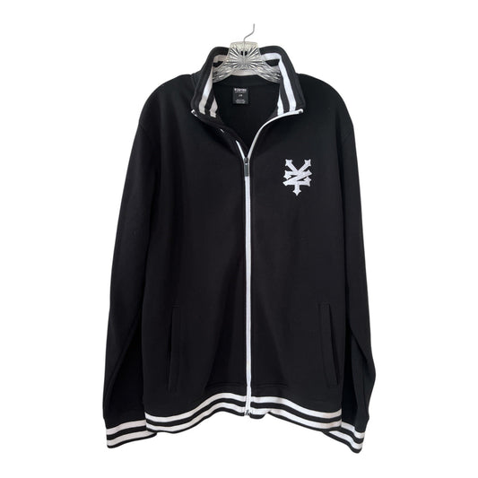 Zoo York Mens Black Full-Zip Jacket W/ White Striped Trim Embroidered Logo Size L 100% Polyester