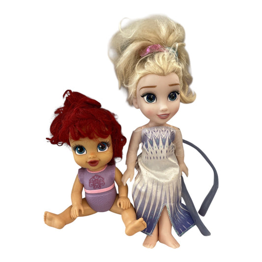 Disney Princess Elsa Doll & Baby Doll Set 11" & 13" Figures With Outfits