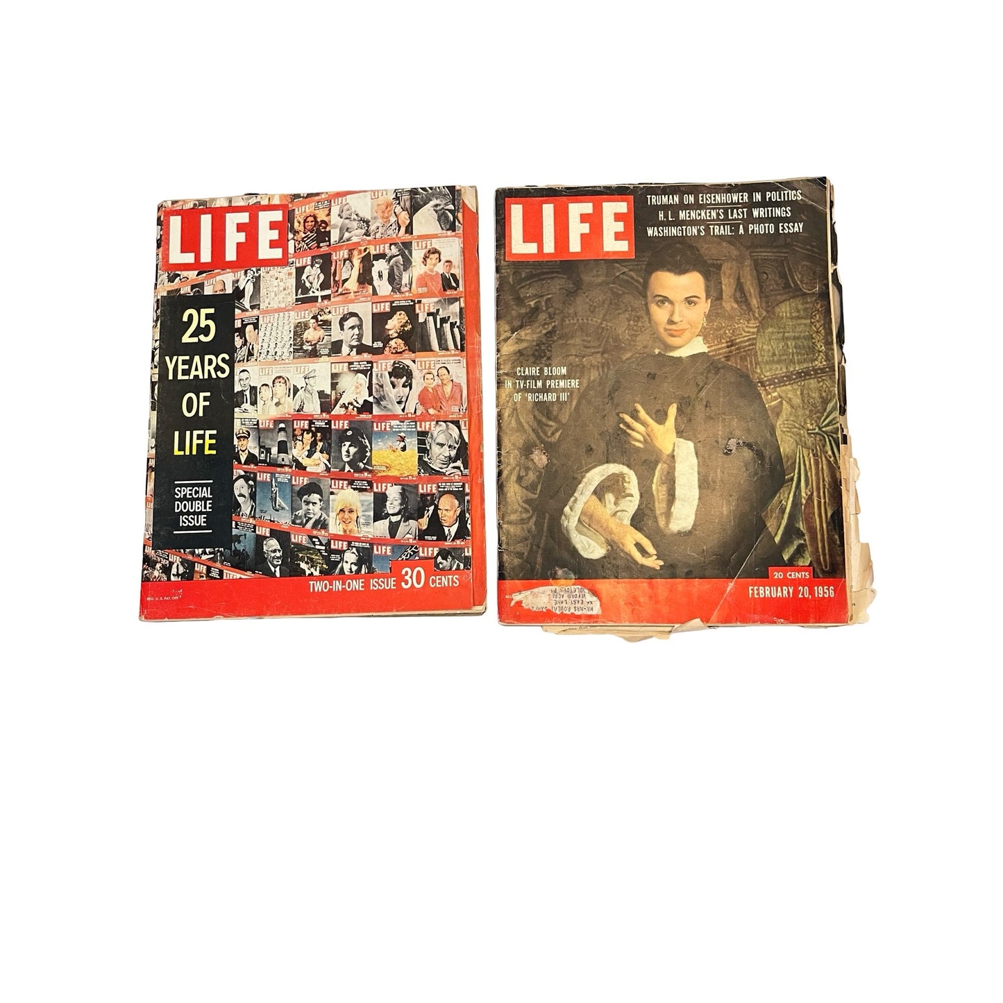 Vintage LIFE Magazine Lot 1956 + 25 Years of LIFE Special Issue Mid Century Ads Fashion History Ephemera