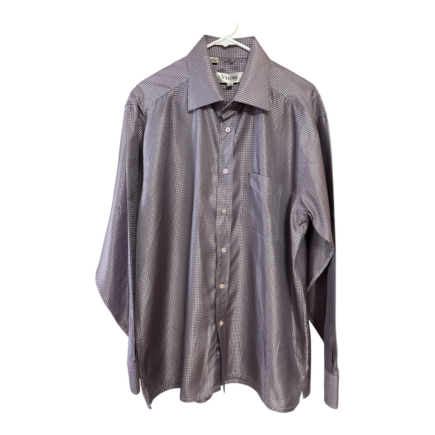 Vizioni Uomo Men’s XL 100% Silk Long Sleeve Dress Shirt – Lilac Textured Woven Pattern