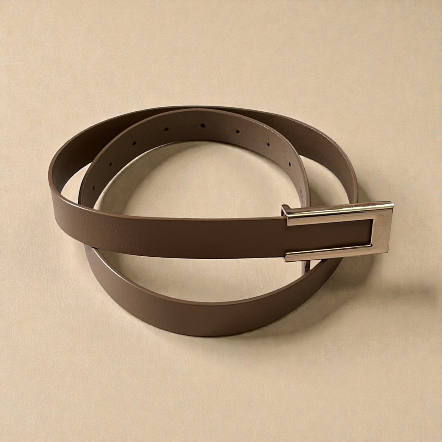 Genuine Leather Brown Belt Gold Tone Rectangular Buckle 33”