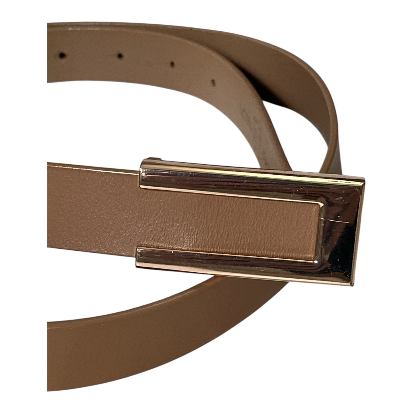 Genuine Leather Brown Belt Gold Tone Rectangular Buckle 33”