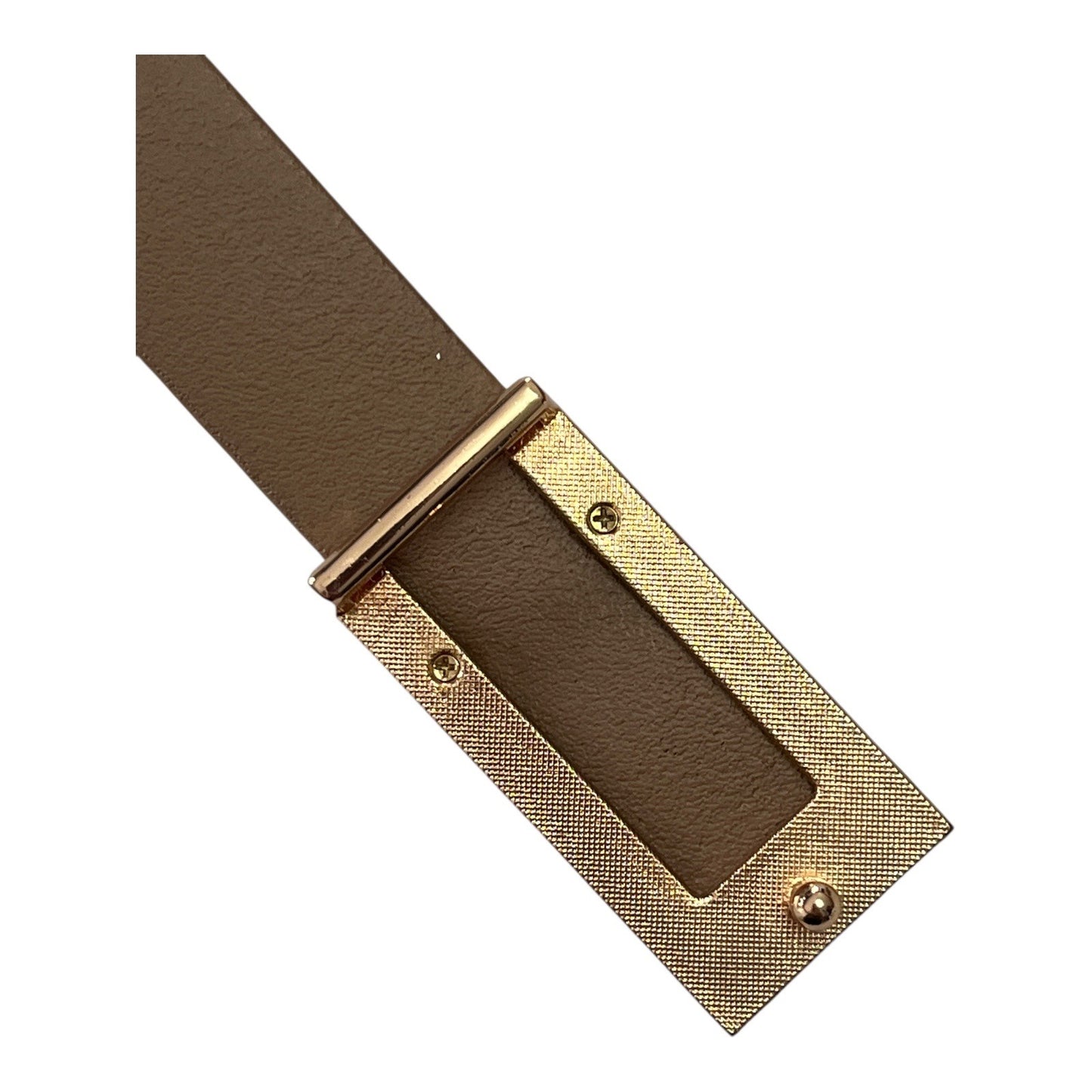 Genuine Leather Brown Belt Gold Tone Rectangular Buckle 33”