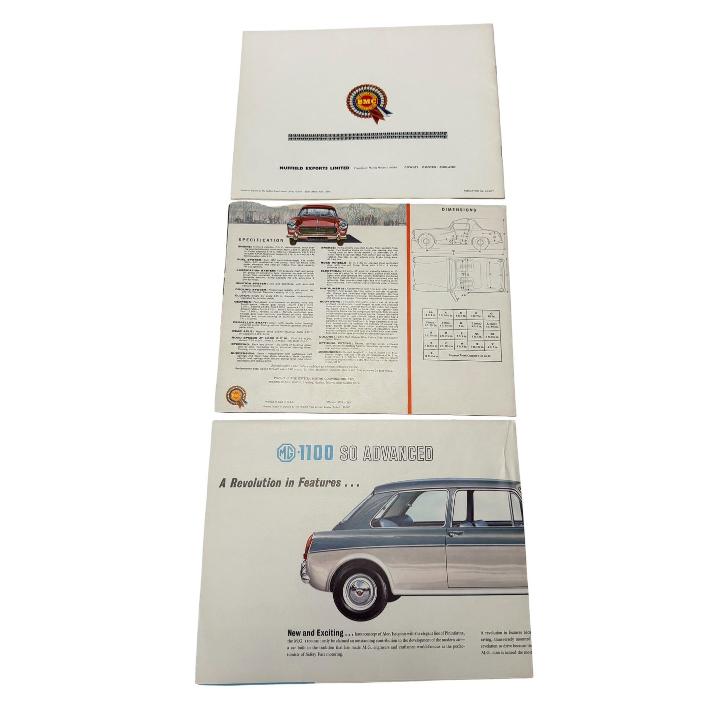 Vintage MG Automobile Sales Brochure Lot MGB MG Midget MG 1100 Original 1960s Dealer Literature Set of 3
