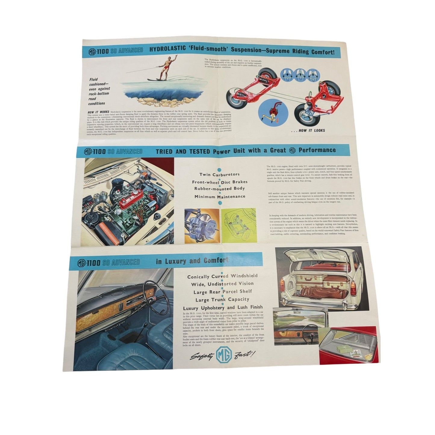 Vintage MG Automobile Sales Brochure Lot MGB MG Midget MG 1100 Original 1960s Dealer Literature Set of 3