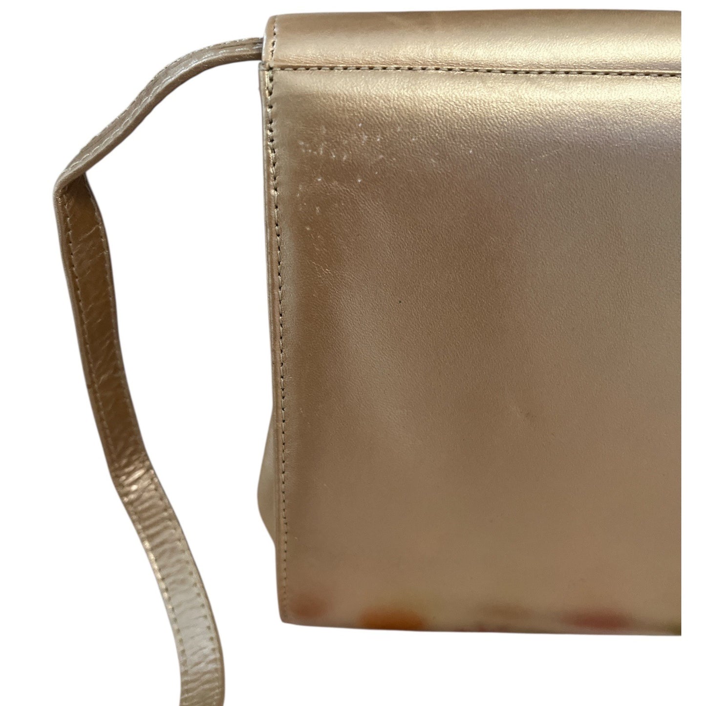 Vintage Margaret J. Gold & White Geometric Leather Shoulder Bag – Made in Spain – 8 x 10 in – 19” Drop