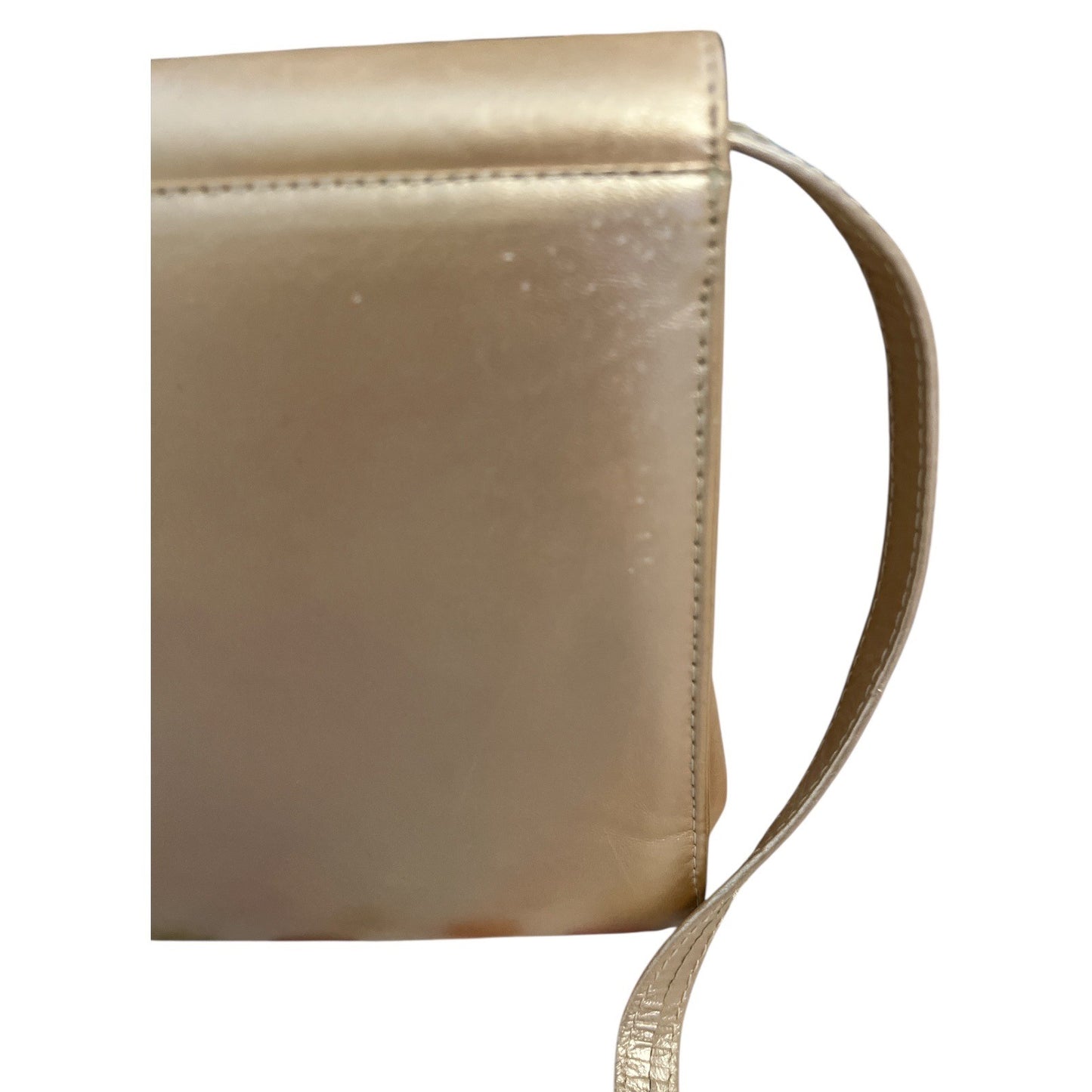 Vintage Margaret J. Gold & White Geometric Leather Shoulder Bag – Made in Spain – 8 x 10 in – 19” Drop