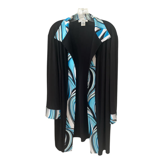 Vintage Anna Maxwell Open Front Jacket 22WP – Black with Blue Swirl Trim – Made in China