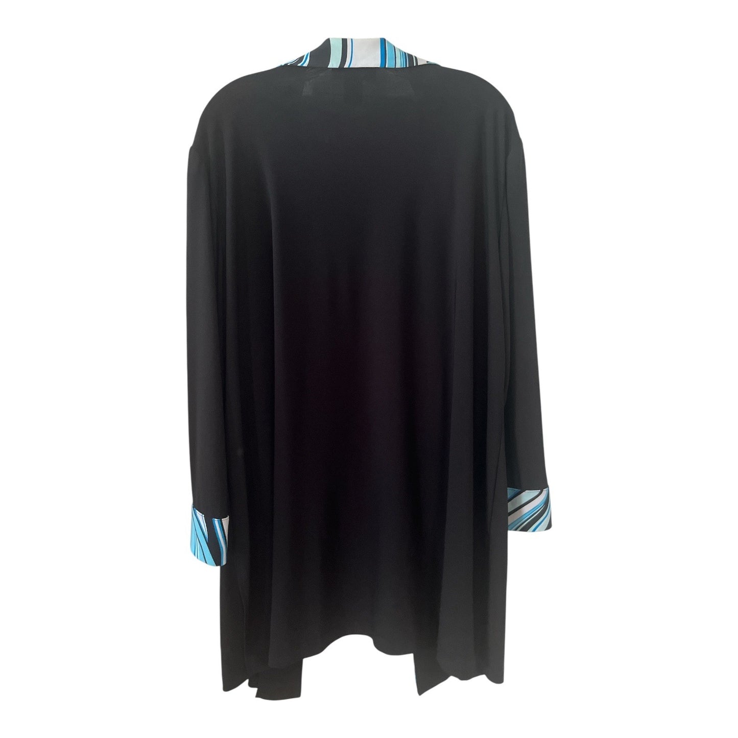 Vintage Anna Maxwell Open Front Jacket 22WP – Black with Blue Swirl Trim – Made in China