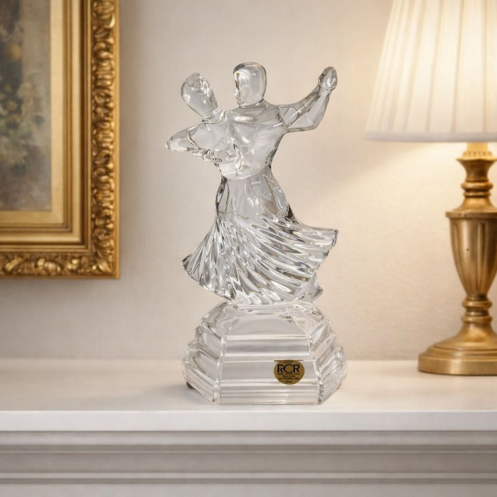 Vintage RCR Cristalleria Italiana Crystal Dancing Couple Figurine 24% Lead Italy 10"