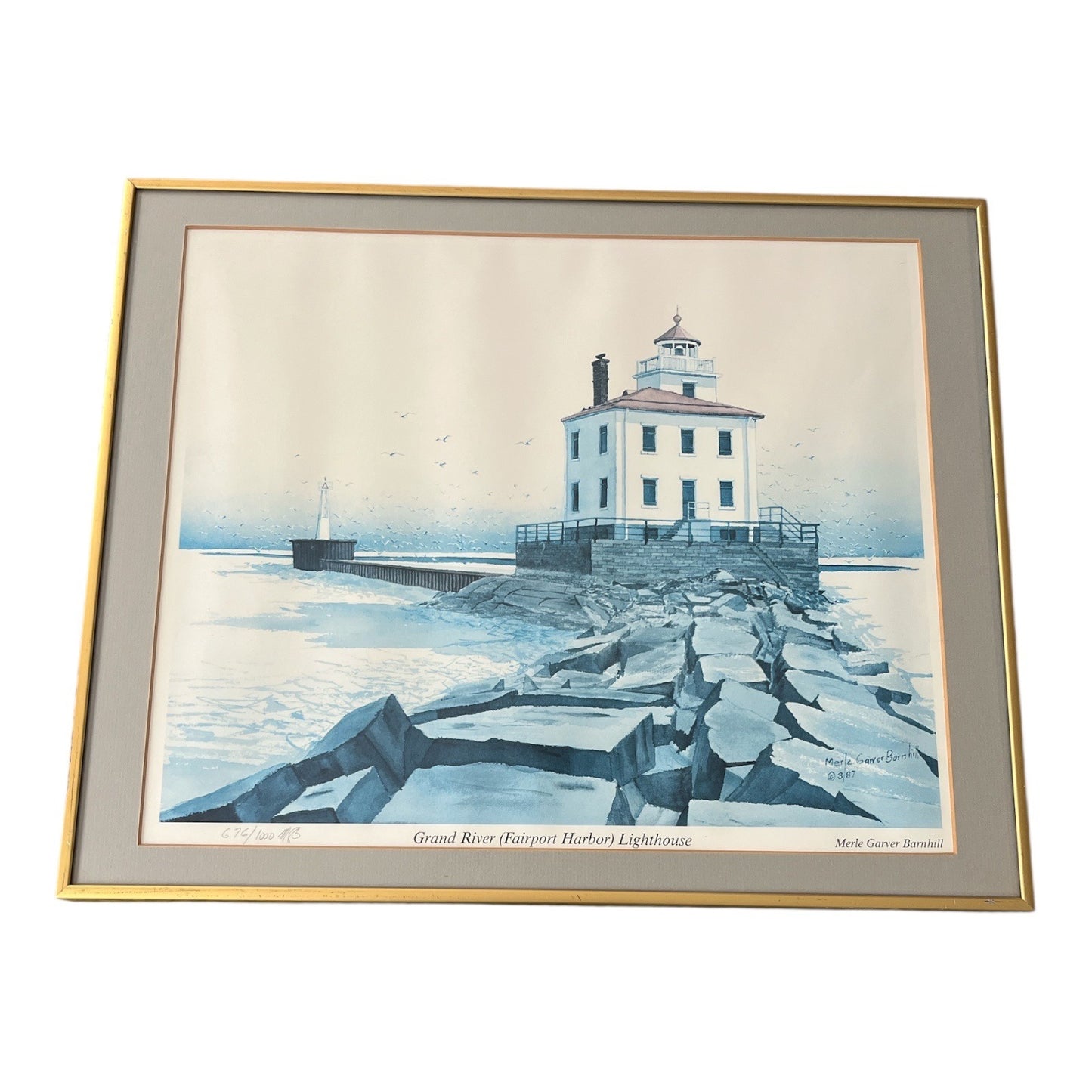 Vintage Merle Garver Barnhill Grand River Fairport Harbor Lighthouse Framed Print