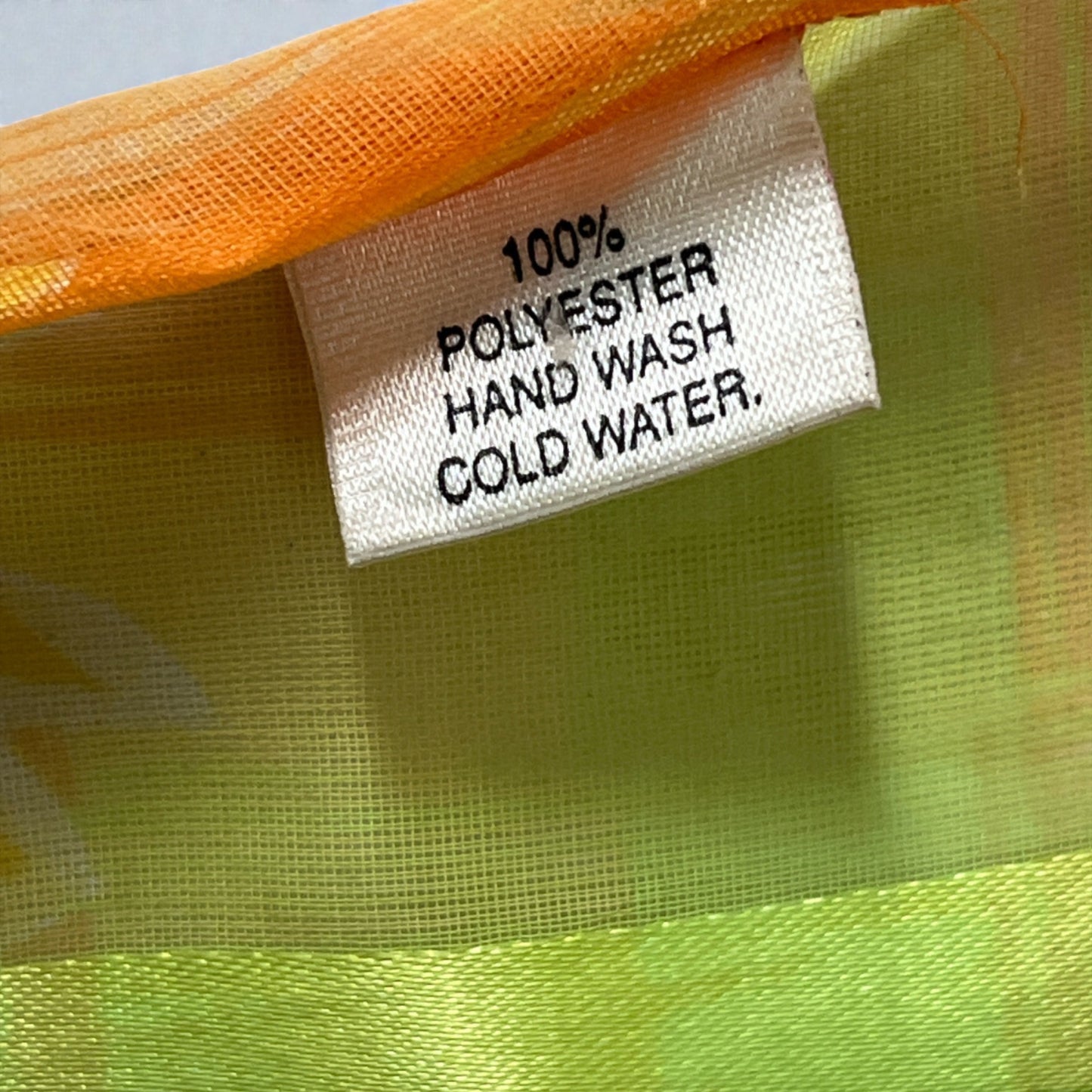 Vintage 1960s–1970s Sheer Floral Scarf Orange Yellow Green Daisy Print Made in USA