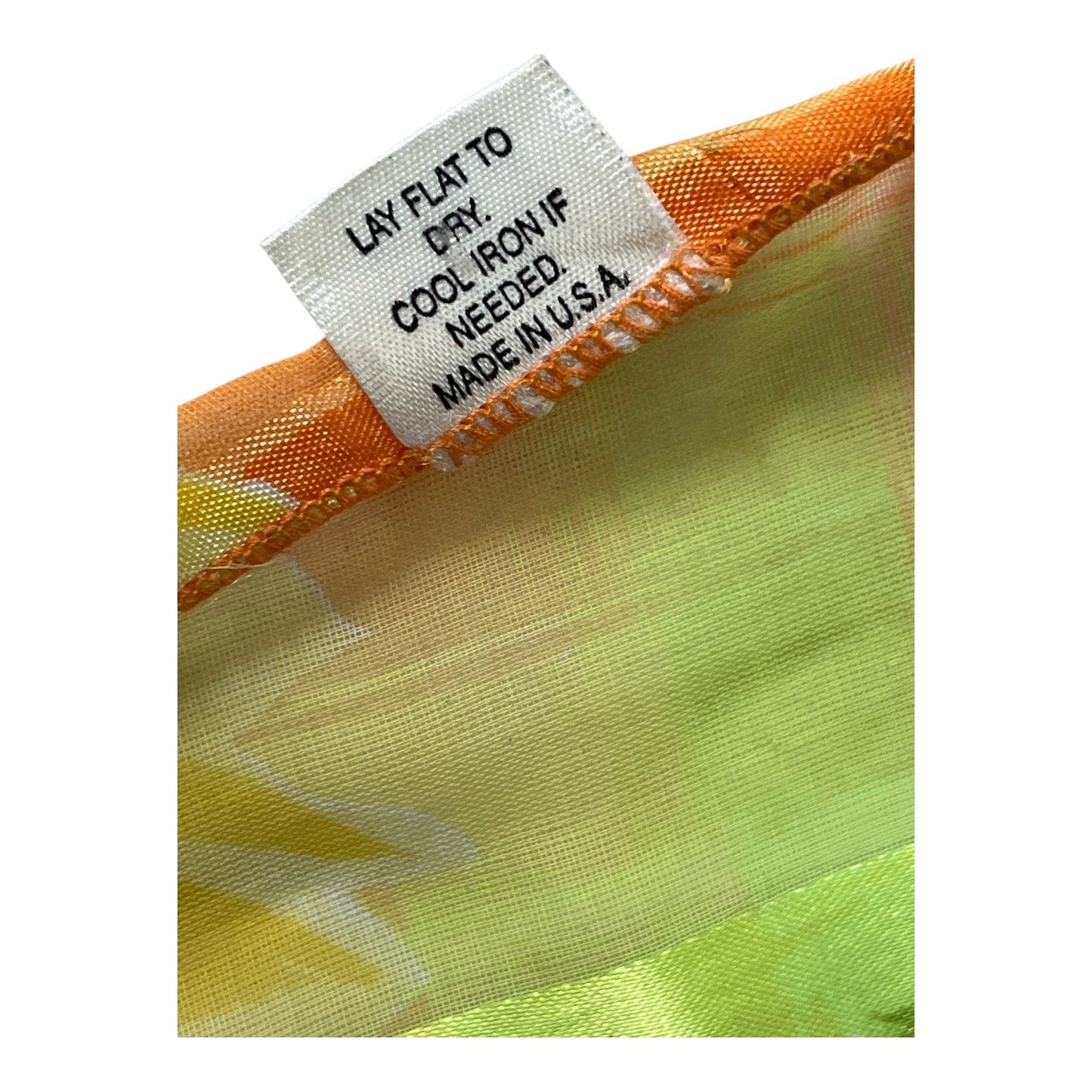 Vintage 1960s–1970s Sheer Floral Scarf Orange Yellow Green Daisy Print Made in USA