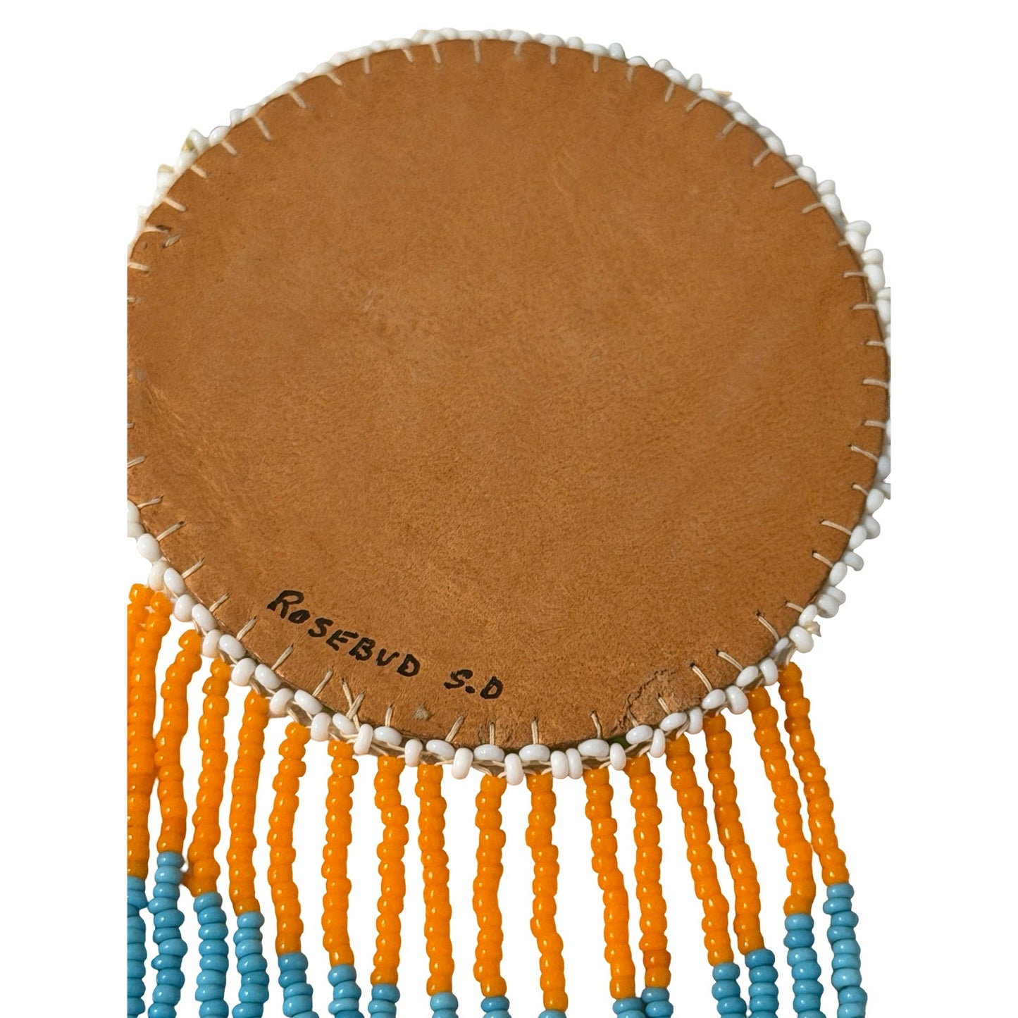 Vintage Native American Beaded Medallion Necklace Rosebud SD 22" Leather Fringe