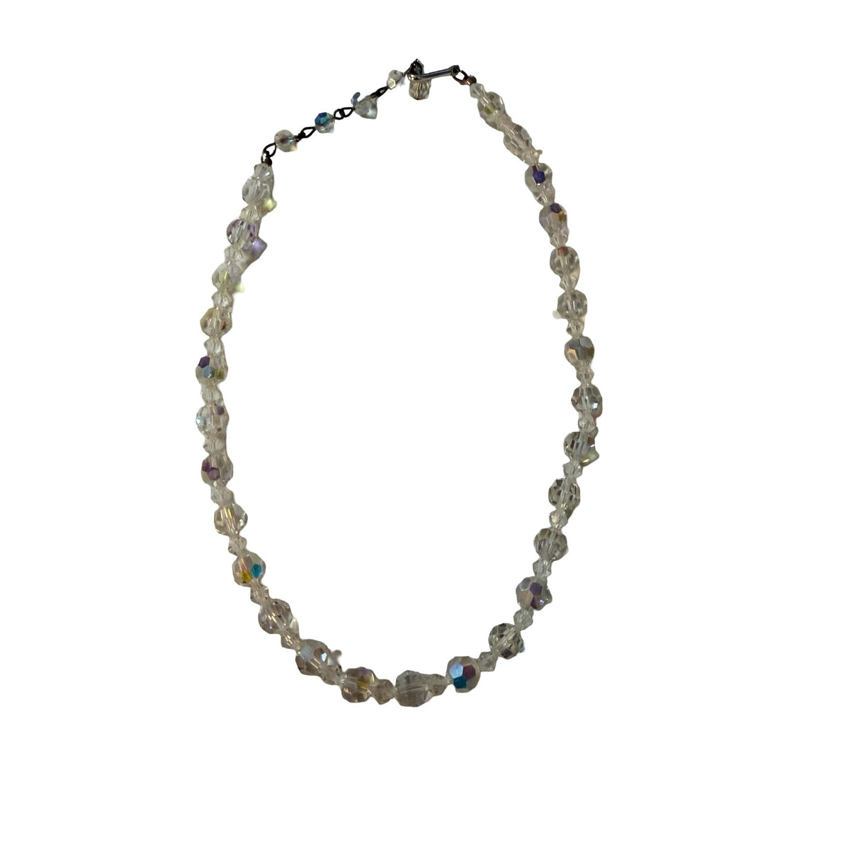 Vintage 1950s Aurora Borealis Glass Bead Choker Necklace Iridescent 13"